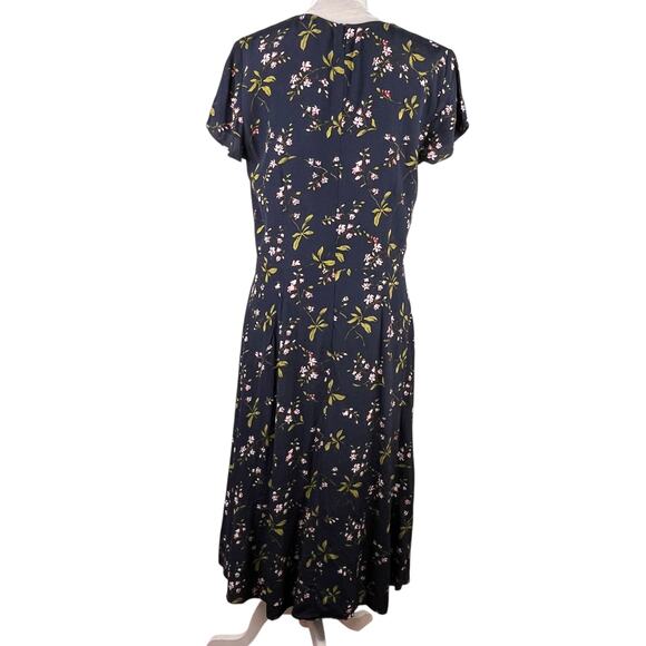 Ann Taylor Navy Blue Floral Midi Faux Wrap Dress 12T - Picture 5 of 14